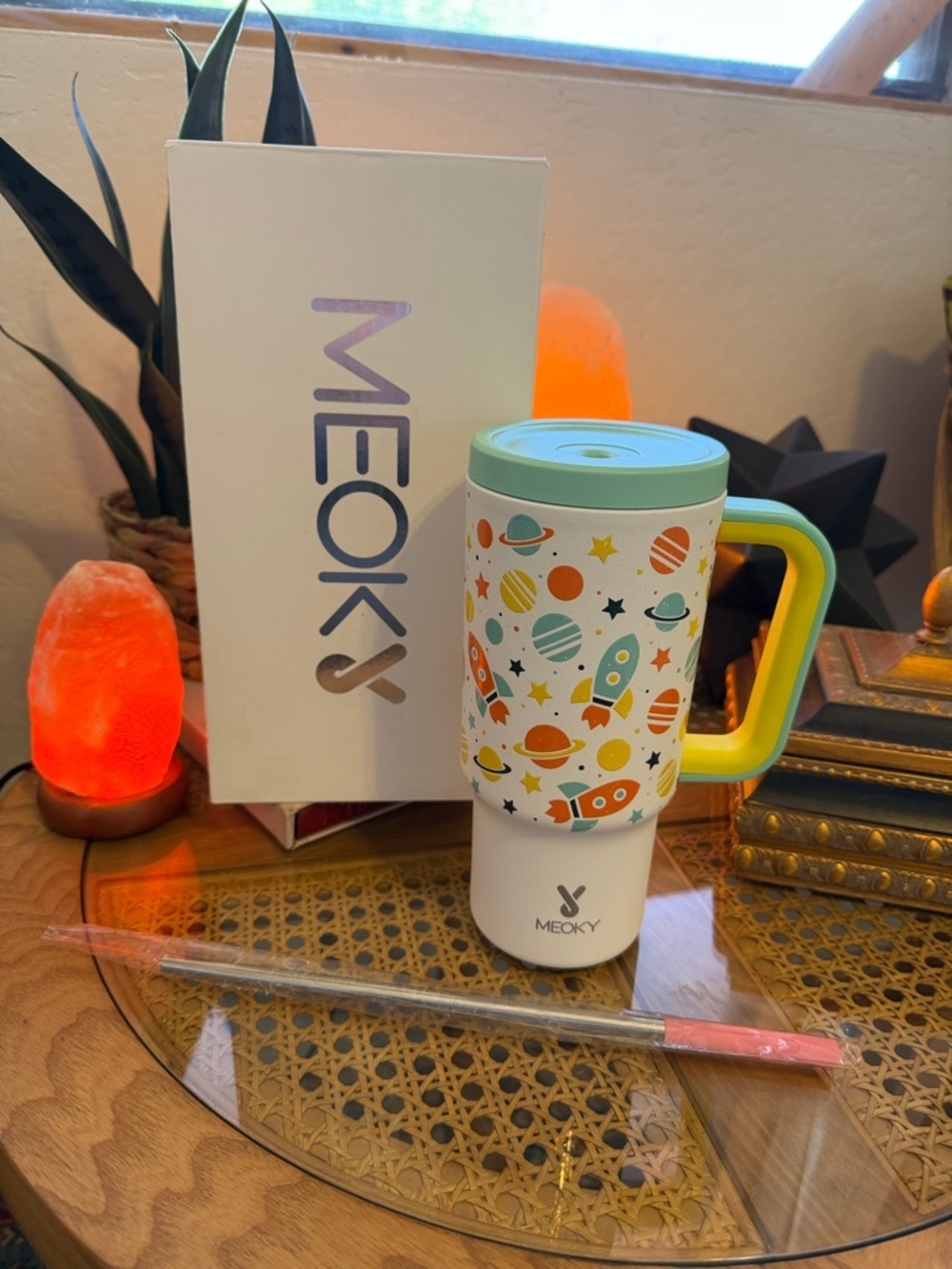 Space Rocket Travel Mug - Mint Green & Yellow